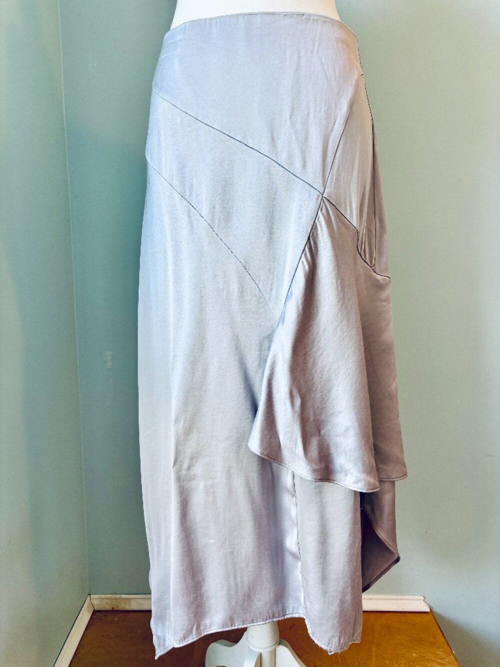 Express Silver Gray Sateen Ruffle Side Maxi Skirt - Petite Small